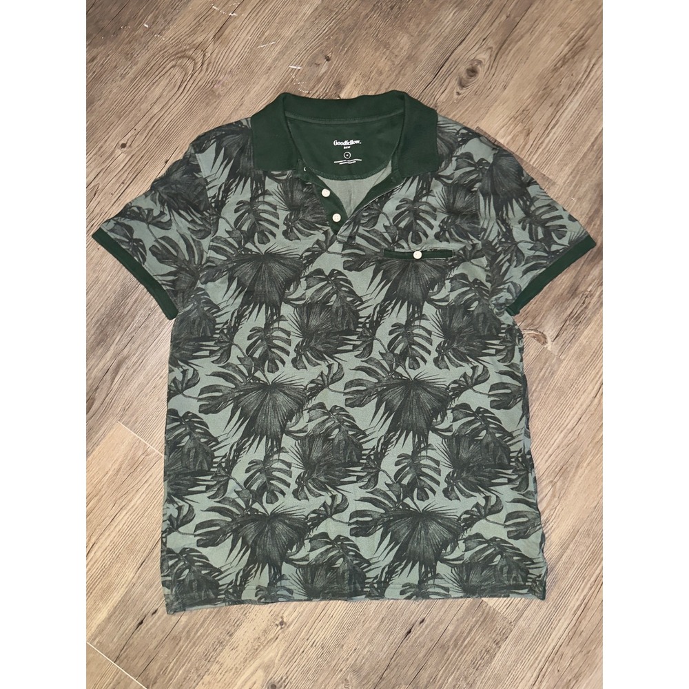 Goodfellow & Co. Men's Green Tropical Palm Leaf Print Polo Shirt, M